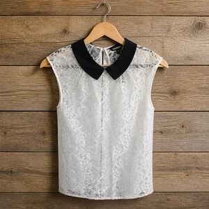 Express M Lace Peter Pan Collar Sleeveless Blouse Off White‎ Y2K Fairycore NWT